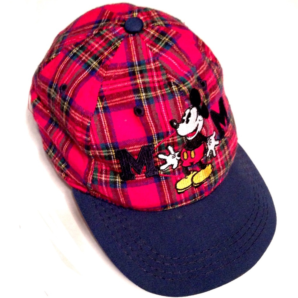 Vintage 90s Plaid Flannel Mickey Mouse Cap